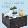 Garden Furniture Set – Handwoven PE Rattan – Brown and Taupe – Outdoor Sofa with Glass Table and Cushions