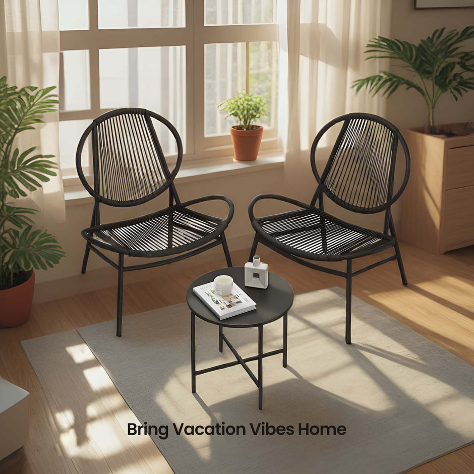 Garden Furniture Set – Metal – Ink Black – Includes 2 Acapulco Chairs and Side Table