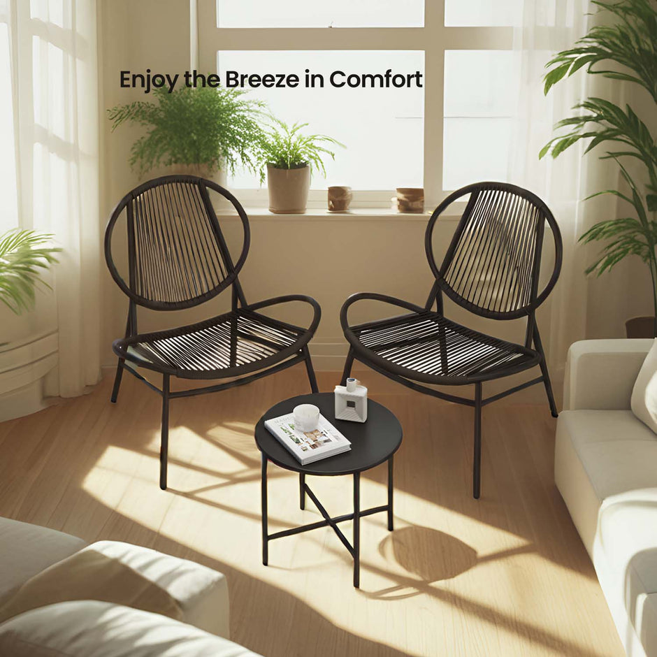 Garden Furniture Set – Metal – Ink Black – Includes 2 Acapulco Chairs and Side Table