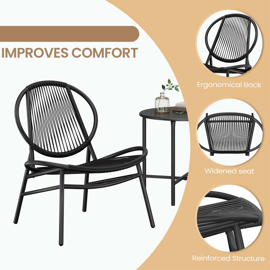 Garden Furniture Set – Metal – Ink Black – Includes 2 Acapulco Chairs and Side Table