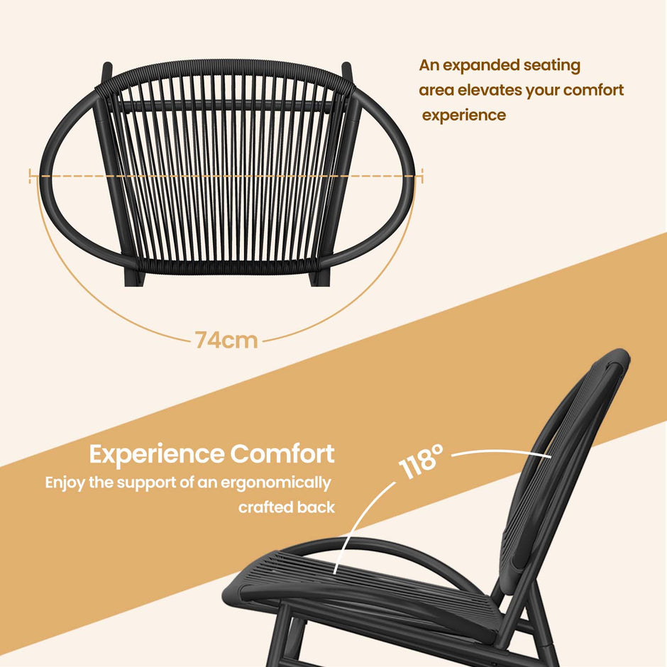 Garden Furniture Set – Metal – Ink Black – Includes 2 Acapulco Chairs and Side Table