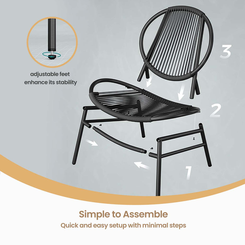Garden Furniture Set – Metal – Ink Black – Includes 2 Acapulco Chairs and Side Table