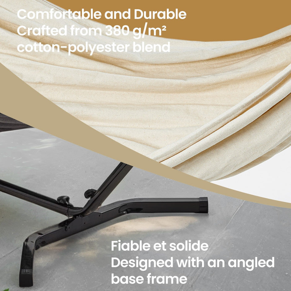 Double Hammock with Stand – Fabric – Black and Beige – 529 lb Load Capacity