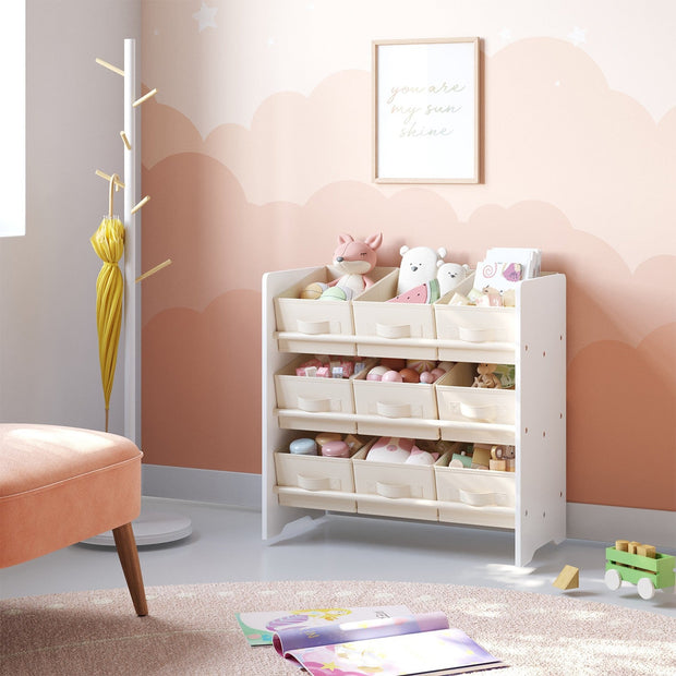 Toy Organiser – Non-Woven Fabric – Cloud White – Spacious Design with 9 Storage Boxes
