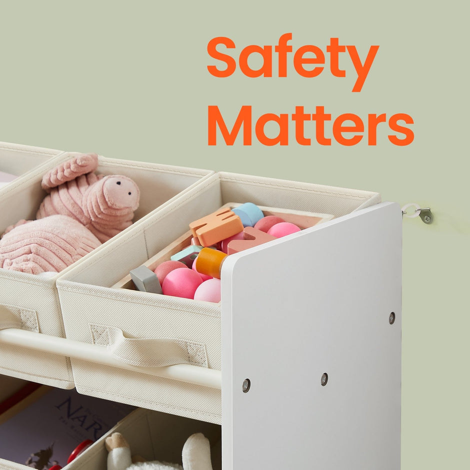 Toy Organiser – Non-Woven Fabric – Cloud White – Spacious Design with 9 Storage Boxes