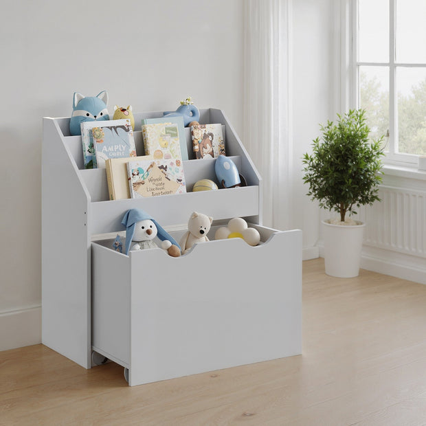 Toy Storage Rack – Wood – Multicolor – 3 Shelves with Wheels for Children's Room and Playroom