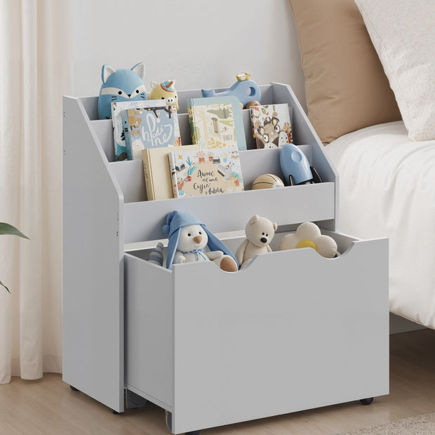 Toy Storage Rack – Wood – Multicolor – 3 Shelves with Wheels for Children's Room and Playroom