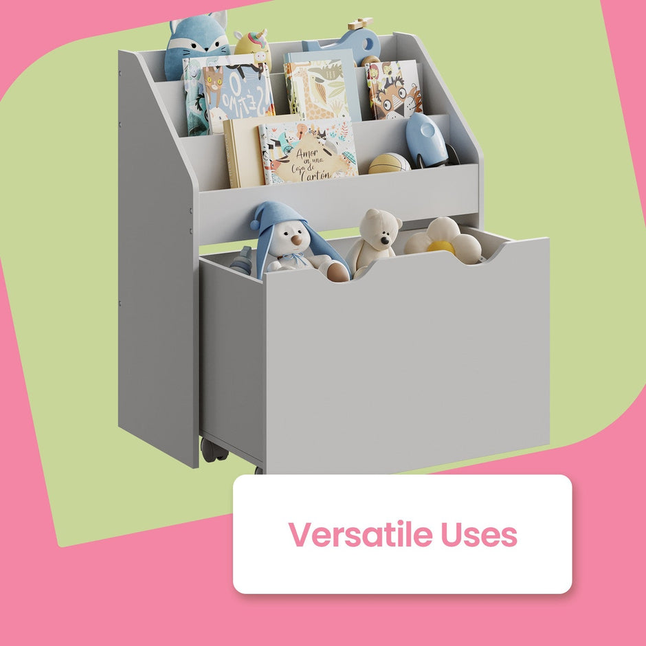 Toy Storage Rack – Wood – Multicolor – 3 Shelves with Wheels for Children's Room and Playroom