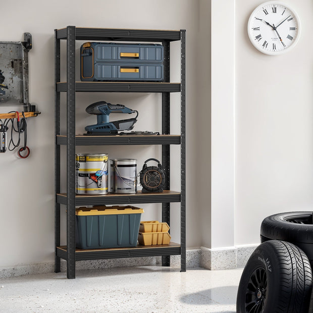 5-Tier Storage Shelving Unit – Metal – Brown and Black – Adjustable Shelves, Industrial Design, 650 kg Capacity