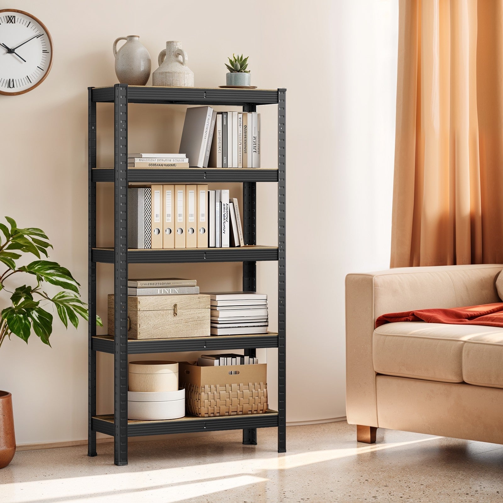 5-Tier Storage Shelving Unit – Metal – Brown and Black – Adjustable Shelves, Industrial Design, 650 kg Capacity
