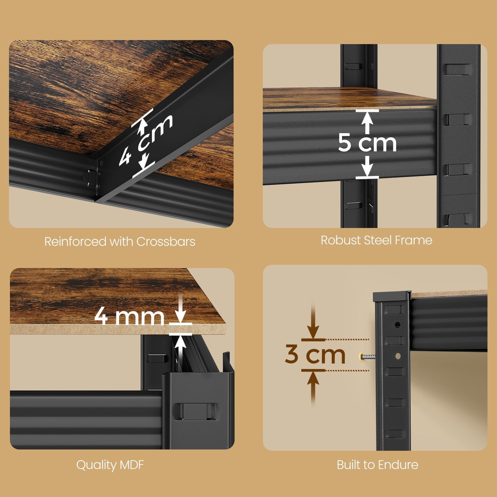 5-Tier Storage Shelving Unit – Metal – Brown and Black – Adjustable Shelves, Industrial Design, 650 kg Capacity