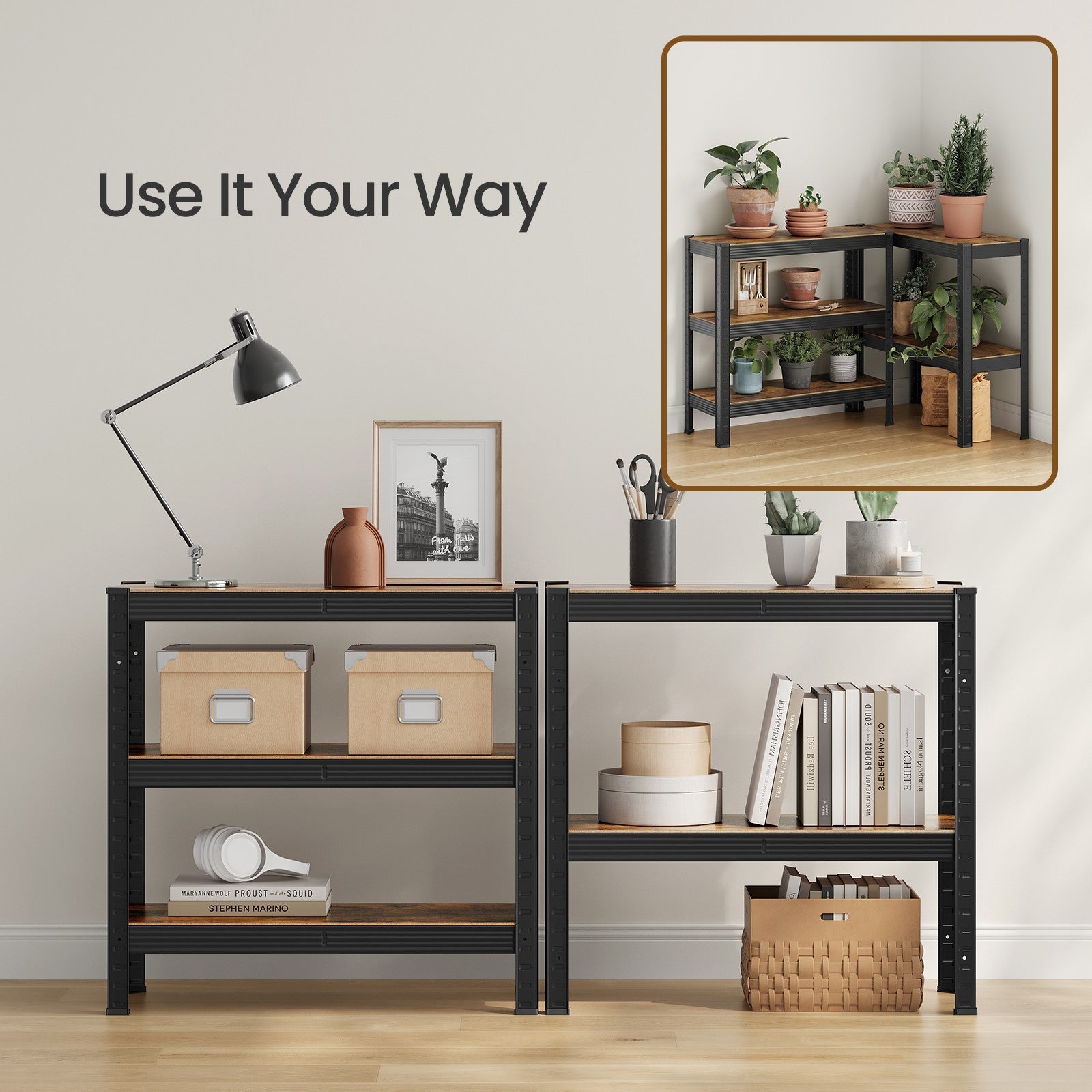 5-Tier Storage Shelving Unit – Metal – Brown and Black – Adjustable Shelves, Industrial Design, 650 kg Capacity