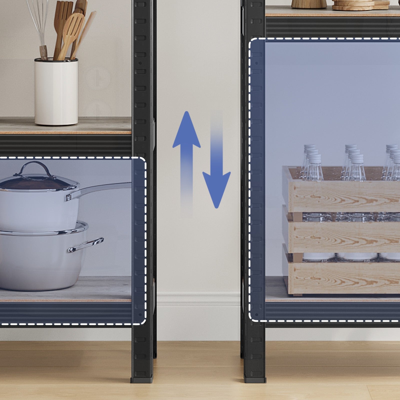 5-Tier Shelving Unit – Metal – Silver/Greige and Black/Rustic Brown – Adjustable Shelves, 650 kg Capacity