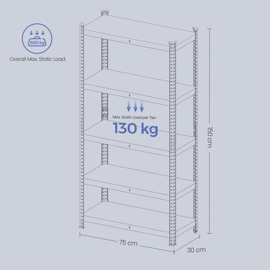 5-Tier Shelving Unit – Metal – Silver/Greige and Black/Rustic Brown – Adjustable Shelves, 650 kg Capacity