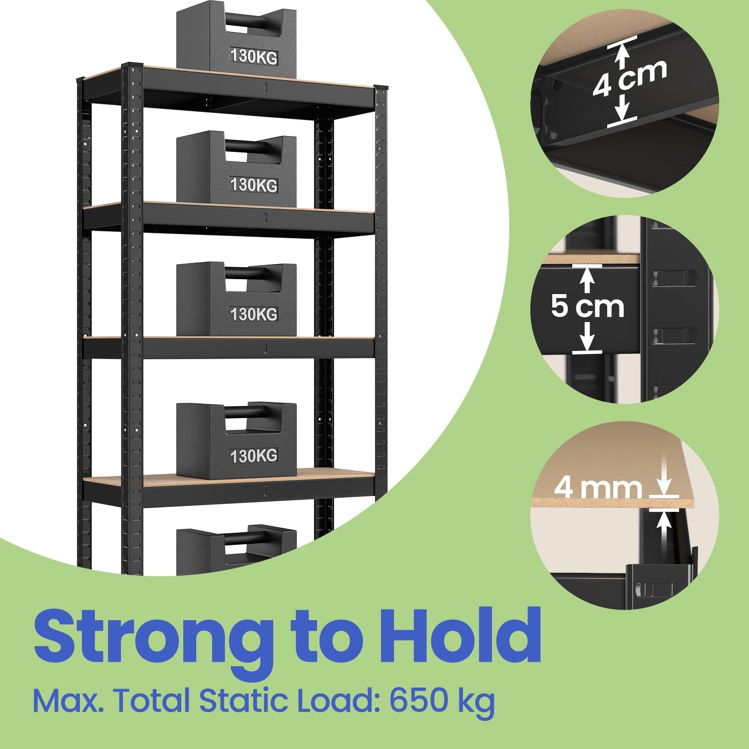 5-Tier Shelving Unit – Steel – Silver/Greige and Black/Rustic Brown – Adjustable Shelves with 650 kg Load Capacity