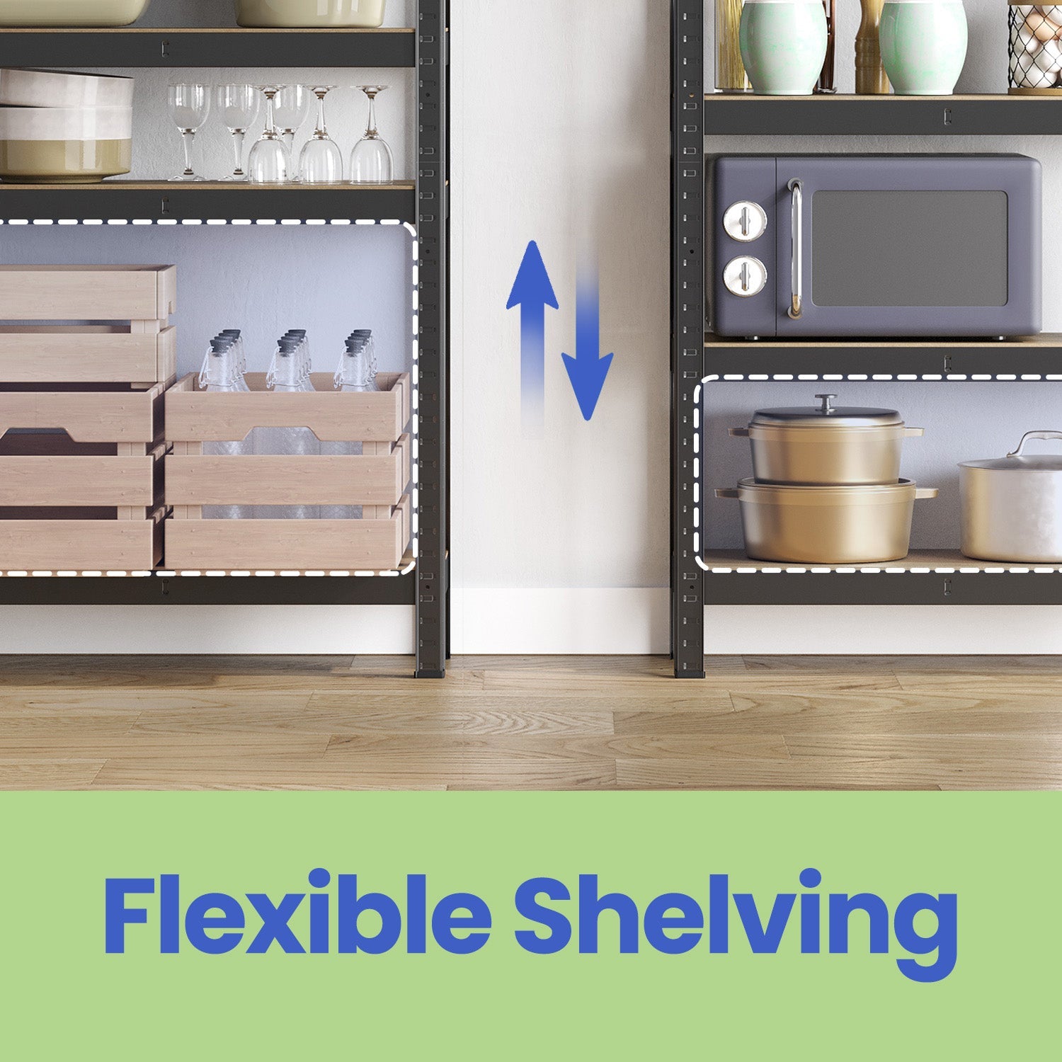 5-Tier Shelving Unit – Steel – Silver/Greige and Black/Rustic Brown – Adjustable Shelves with 650 kg Load Capacity