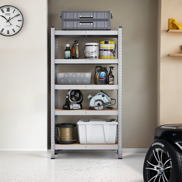 5-Tier Shelving Unit – Metal – Silver/Greige and Black/Rustic Brown – Adjustable Shelves, 650 kg Capacity