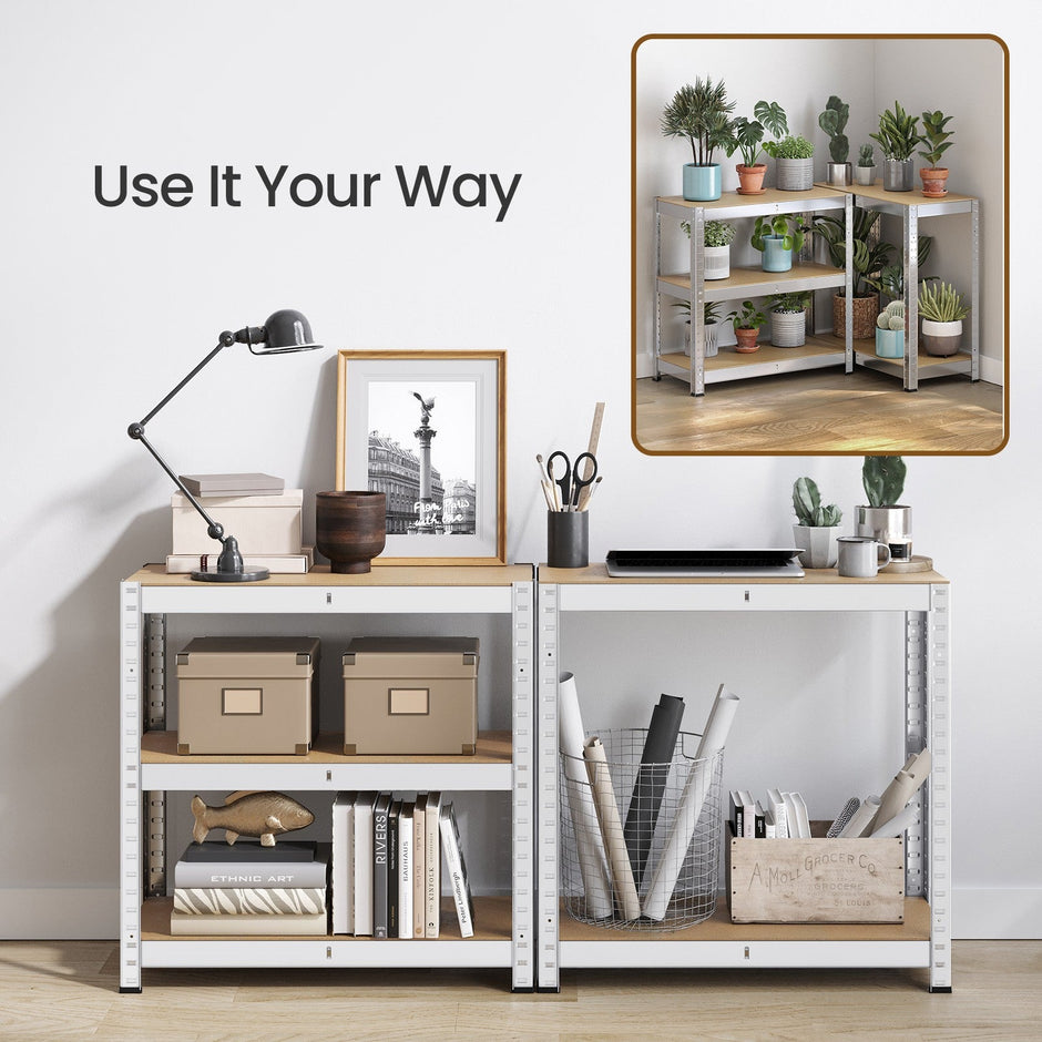 5-Tier Shelving Unit – Metal – Silver/Greige and Black/Rustic Brown – Adjustable Shelves, 650 kg Capacity