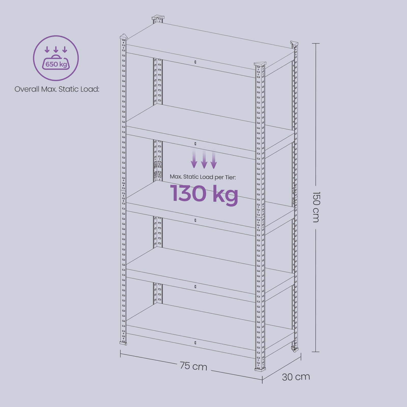 5-Tier Shelving Unit – Metal – Silver/Greige and Black/Rustic Brown – Adjustable Shelves, 650 kg Capacity