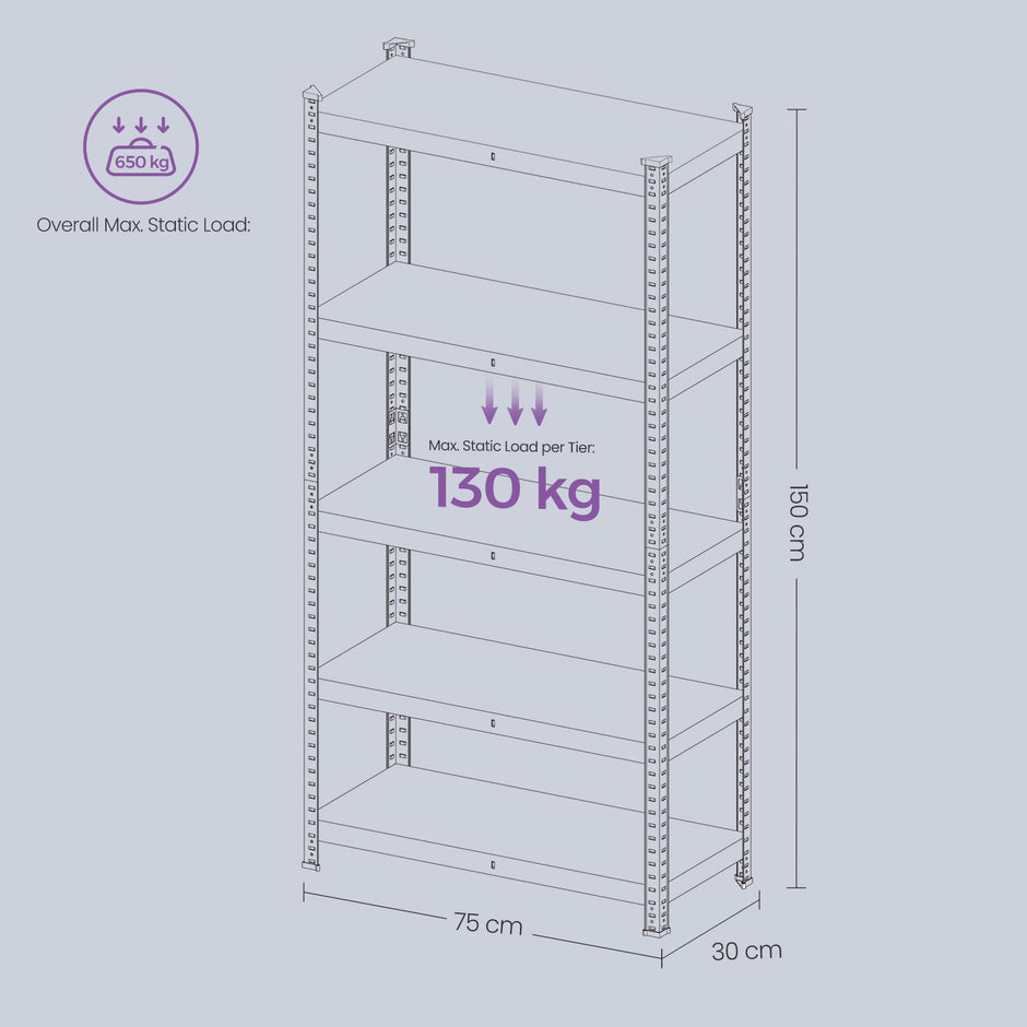 5-Tier Shelving Unit – Metal – Silver/Greige and Black/Rustic Brown – Adjustable Shelves, 650 kg Capacity