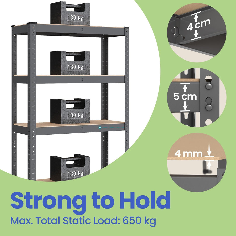 5-Tier Shelving Unit – Steel – Silver/Greige and Black/Rustic Brown – Adjustable Shelves with 650 kg Load Capacity