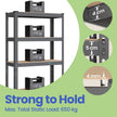 5-Tier Shelving Unit – Steel – Silver/Greige and Black/Rustic Brown – Adjustable Shelves with 650 kg Load Capacity