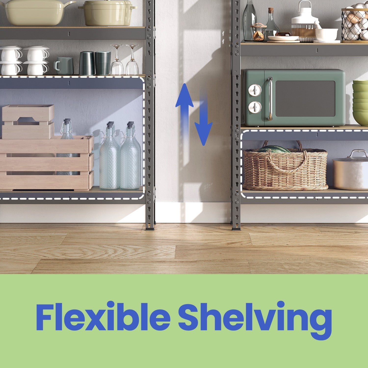 5-Tier Shelving Unit – Steel – Silver/Greige and Black/Rustic Brown – Adjustable Shelves with 650 kg Load Capacity