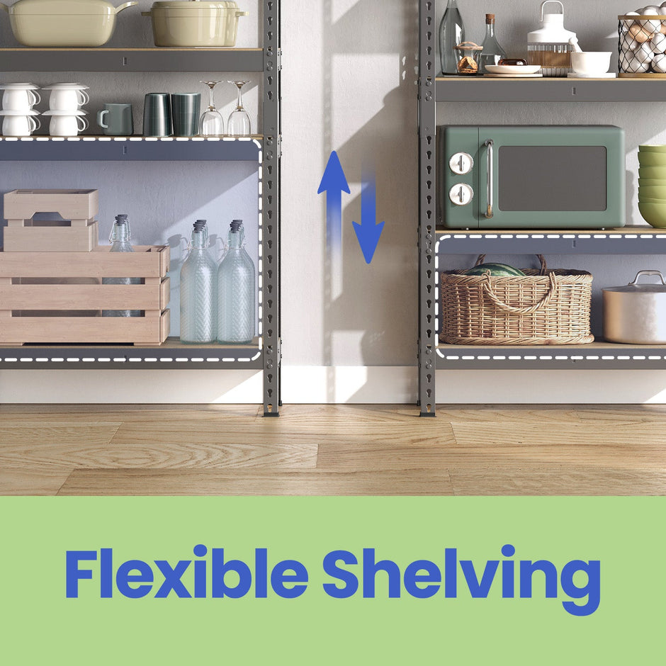 5-Tier Shelving Unit – Steel – Silver/Greige and Black/Rustic Brown – Adjustable Shelves with 650 kg Load Capacity
