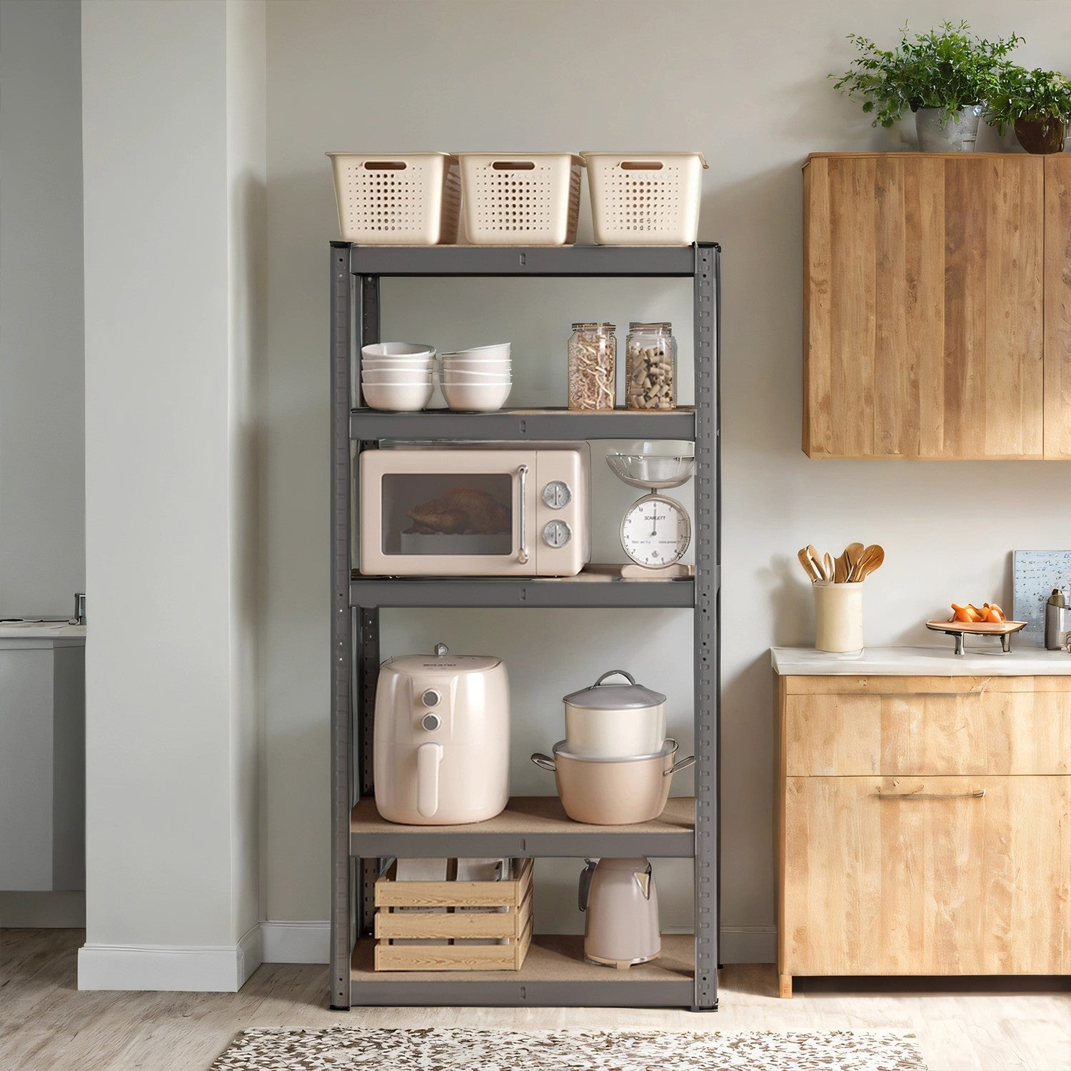 5-Tier Shelving Unit – Steel – Silver/Greige and Black/Rustic Brown – Adjustable Shelves with 650 kg Load Capacity