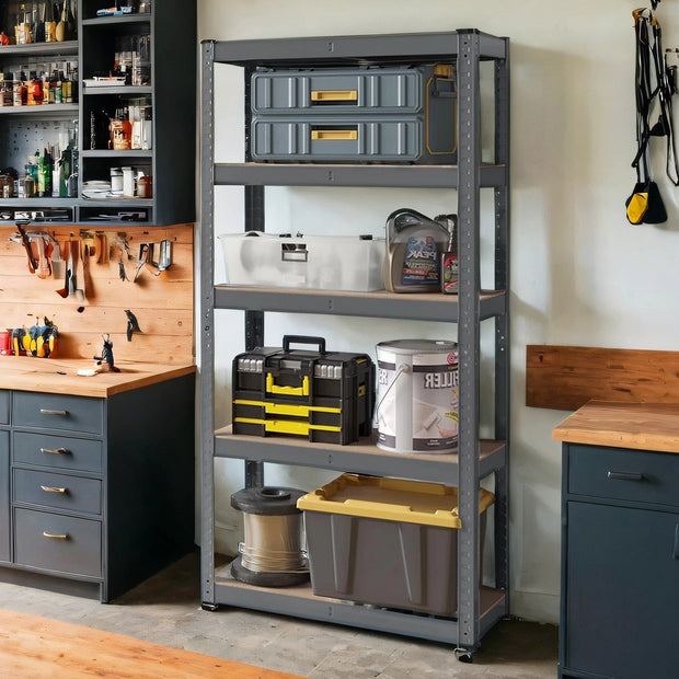 5-Tier Shelving Unit – Steel – Silver/Greige and Black/Rustic Brown – Adjustable Shelves with 650 kg Load Capacity