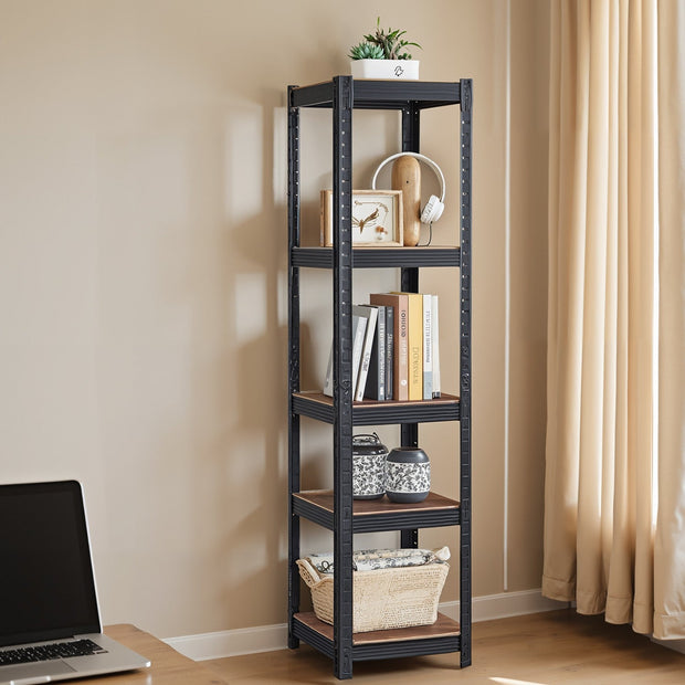 5-Tier Storage Shelf – Wood and Metal – Rustic Brown and Black – Adjustable and Heavy Duty