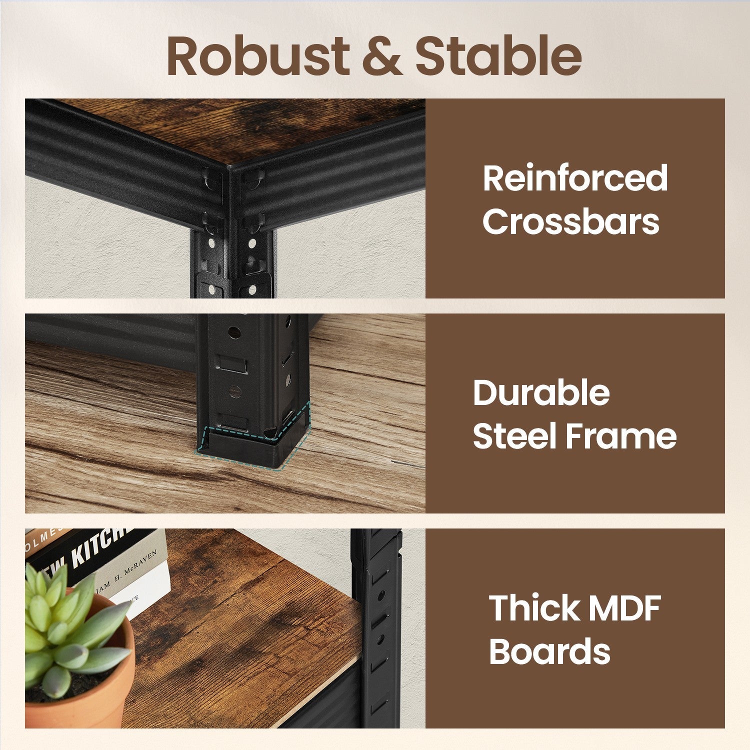 5-Tier Storage Shelf – Wood and Metal – Rustic Brown and Black – Adjustable and Heavy Duty