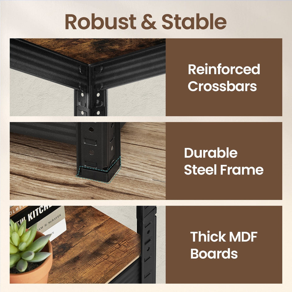 5-Tier Storage Shelf – Wood and Metal – Rustic Brown and Black – Adjustable and Heavy Duty