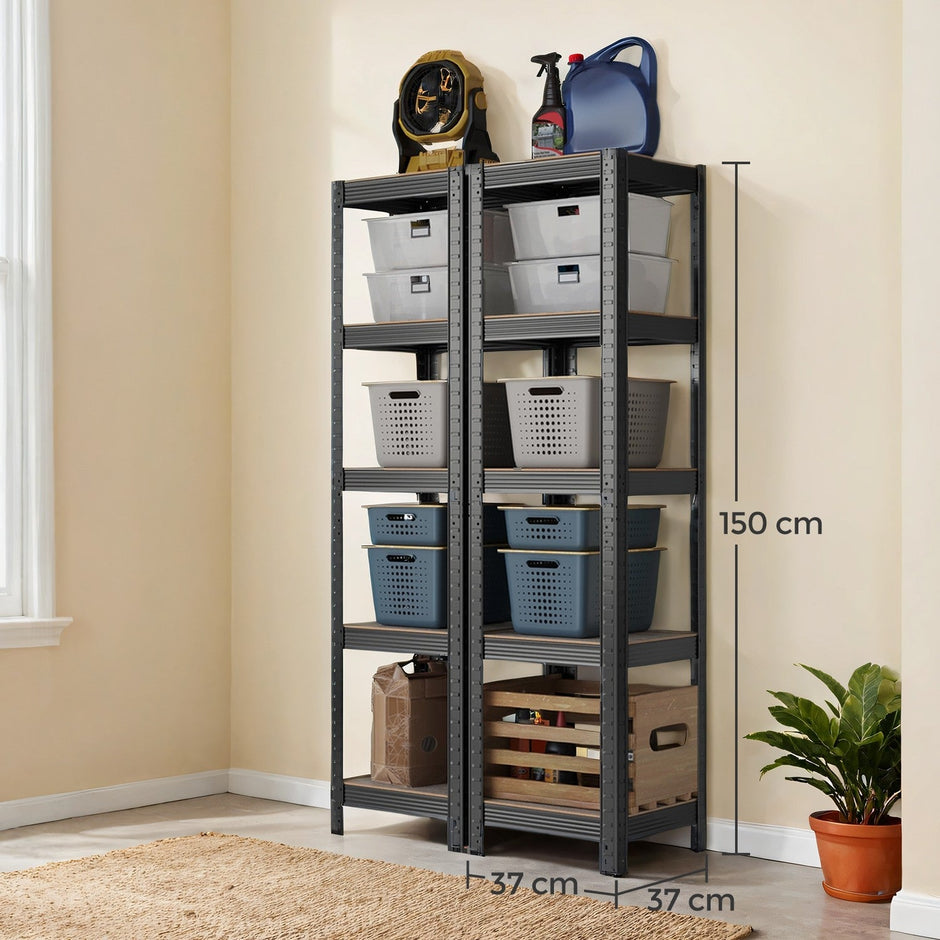 5-Tier Storage Shelf – Wood and Metal – Rustic Brown and Black – Adjustable and Heavy Duty