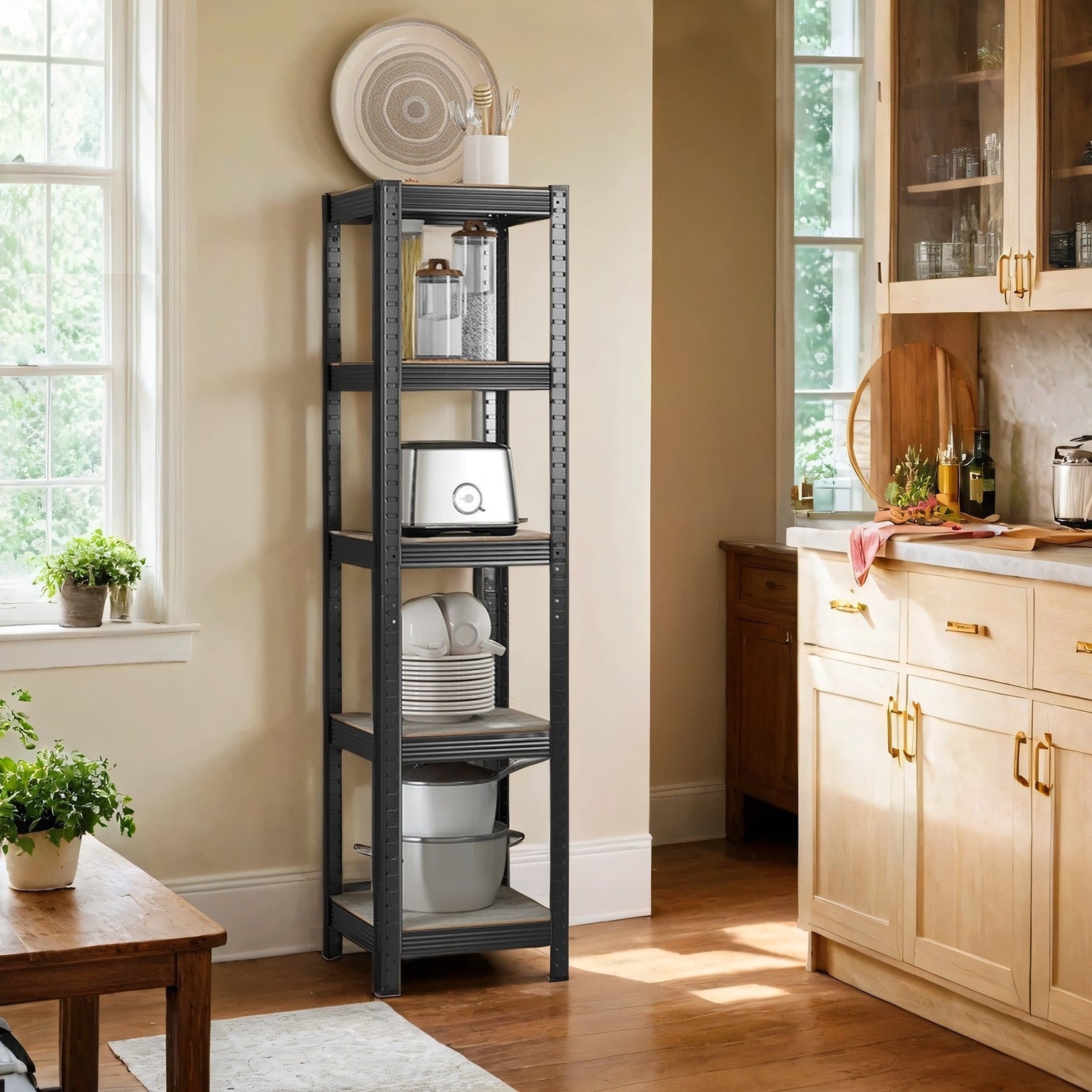 5-Tier Storage Shelf – Wood and Metal – Rustic Brown and Black – Adjustable and Heavy Duty