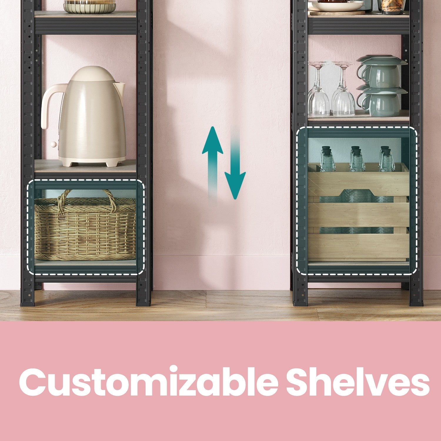5-Tier Storage Shelf – Wood and Metal – Rustic Brown and Black – Adjustable and Heavy Duty