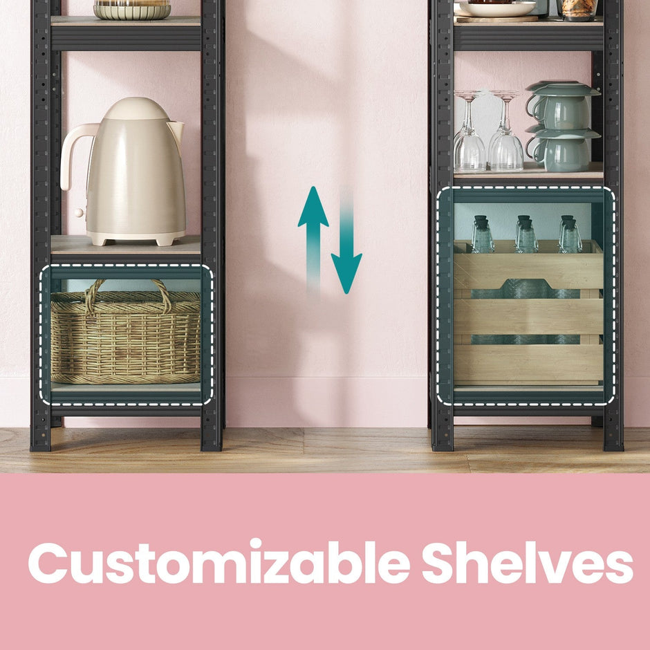 5-Tier Storage Shelf – Wood and Metal – Rustic Brown and Black – Adjustable and Heavy Duty