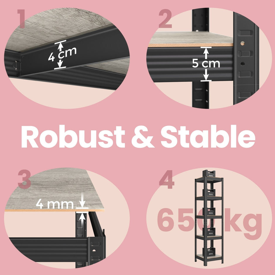 5-Tier Storage Shelf – Wood and Metal – Rustic Brown and Black – Adjustable and Heavy Duty
