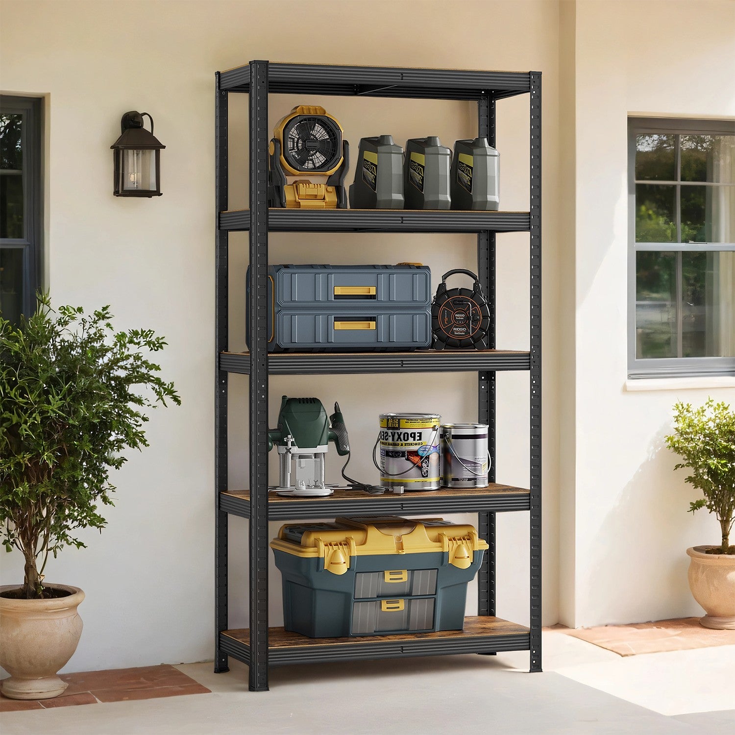 5-Tier Shelving Unit – Steel – Silver/Greige and Black/Rustic Brown – Adjustable, Industrial Design with 650 kg Load Capacity