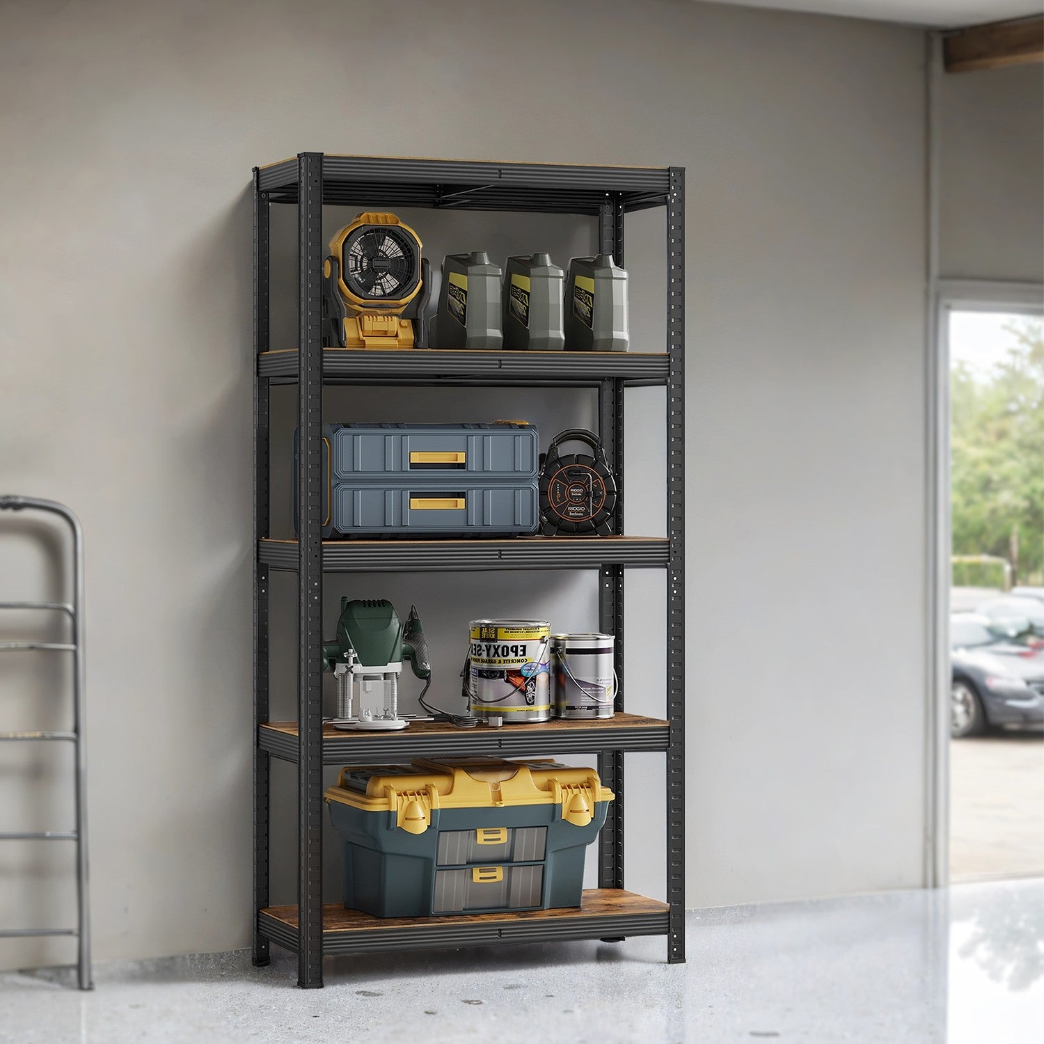 5-Tier Shelving Unit – Steel – Silver/Greige and Black/Rustic Brown – Adjustable, Industrial Design with 650 kg Load Capacity