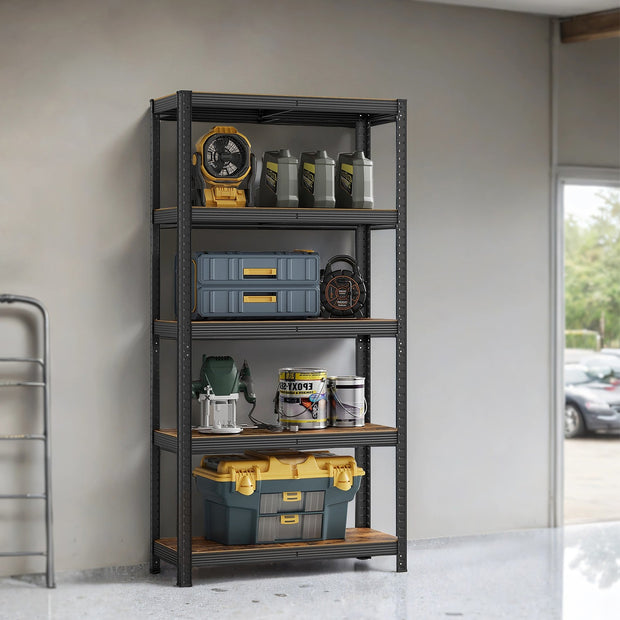 5-Tier Shelving Unit – Steel – Silver/Greige and Black/Rustic Brown – Adjustable, Industrial Design with 650 kg Load Capacity