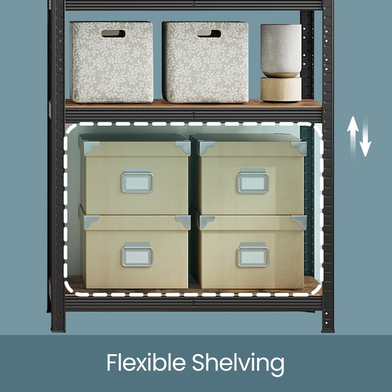 5-Tier Shelving Unit – Steel – Silver/Greige and Black/Rustic Brown – Adjustable, Industrial Design with 650 kg Load Capacity