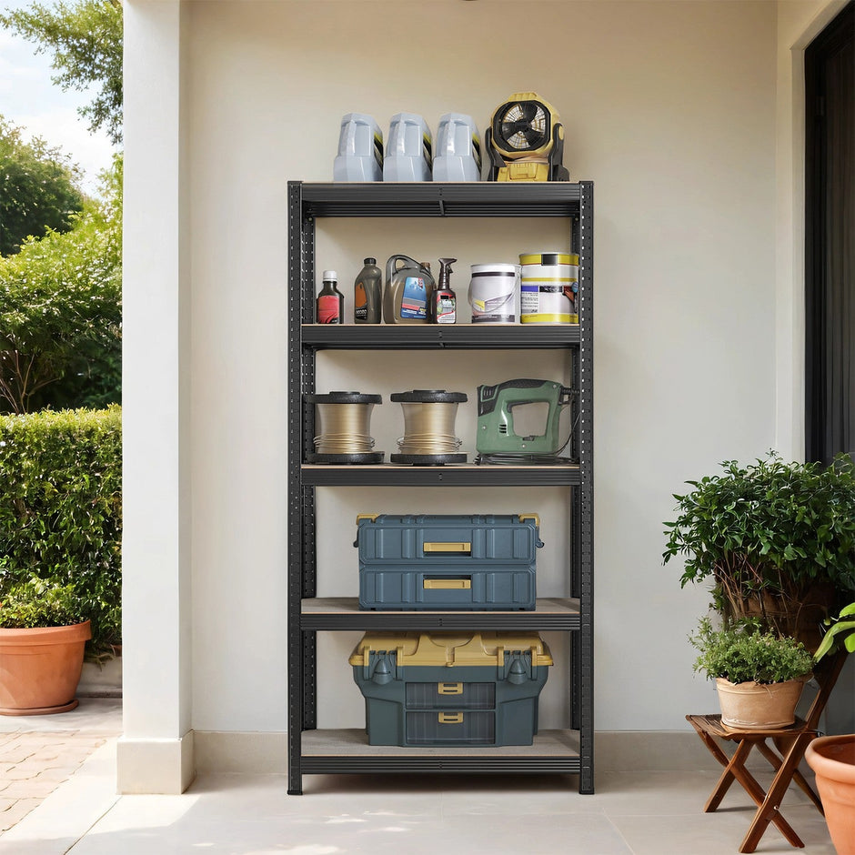 5-Tier Shelving Unit – Steel – Silver/Greige and Black/Rustic Brown – Adjustable, Industrial Design with 650 kg Load Capacity