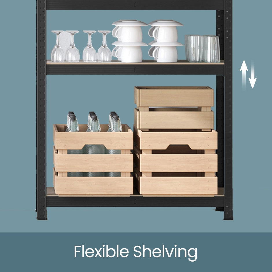 5-Tier Shelving Unit – Steel – Silver/Greige and Black/Rustic Brown – Adjustable, Industrial Design with 650 kg Load Capacity