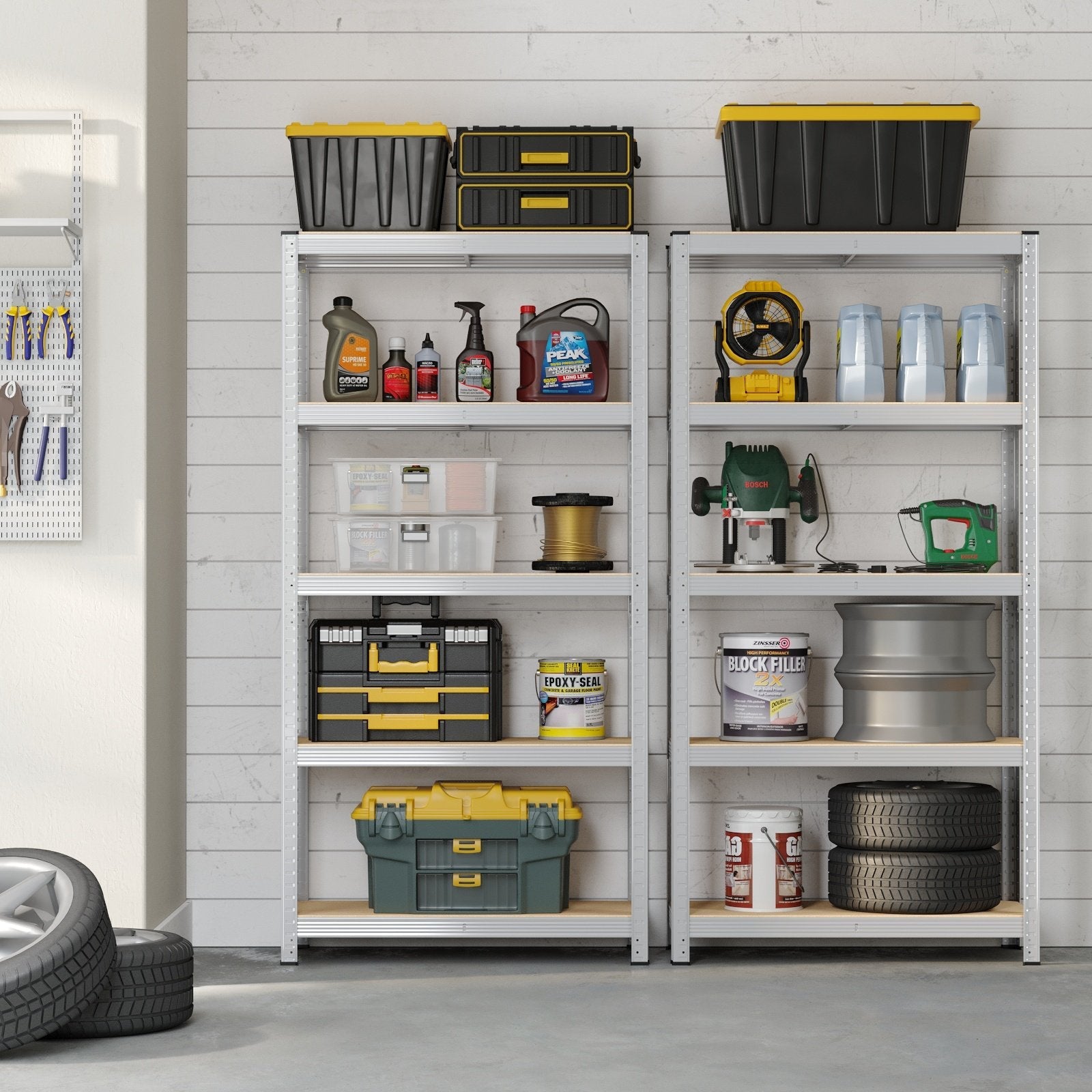 Garage Storage Shelving – Metal – Silver – Set of 2, Adjustable 5-Tier Design, Maximum Load 650 kg