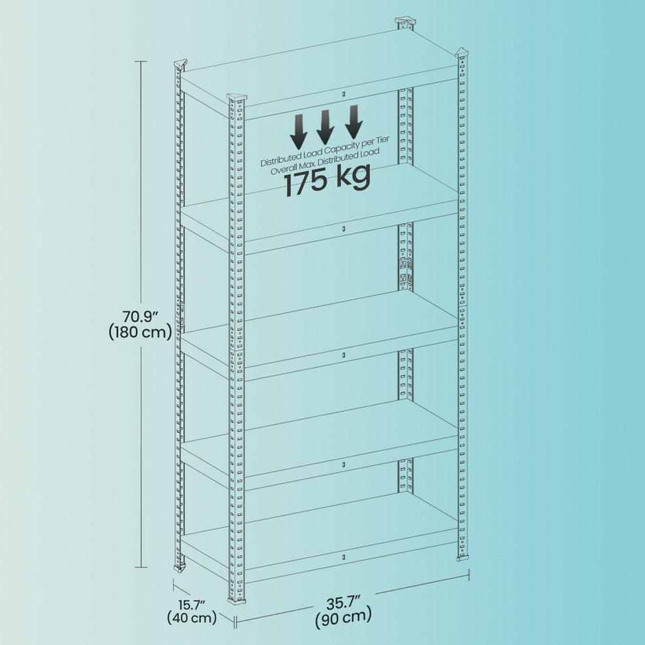 Garage Storage Shelving – Metal – Silver – Set of 2, Adjustable 5-Tier Design, Maximum Load 650 kg