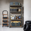 4-Tier Shelving Unit – Steel – Blue/Black/Rustic Brown – 520 kg Load Capacity