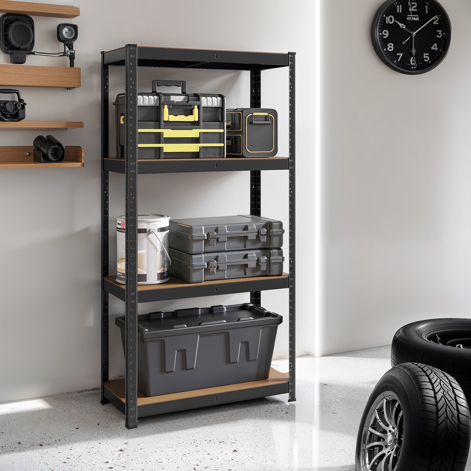 4-Tier Shelving Unit – Steel – Blue/Black/Rustic Brown – 520 kg Load Capacity