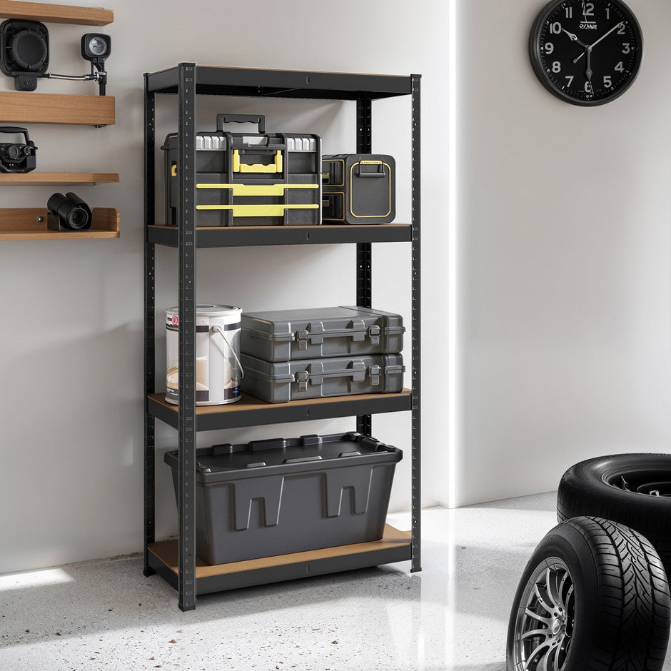 4-Tier Shelving Unit – Steel – Blue/Black/Rustic Brown – 520 kg Load Capacity