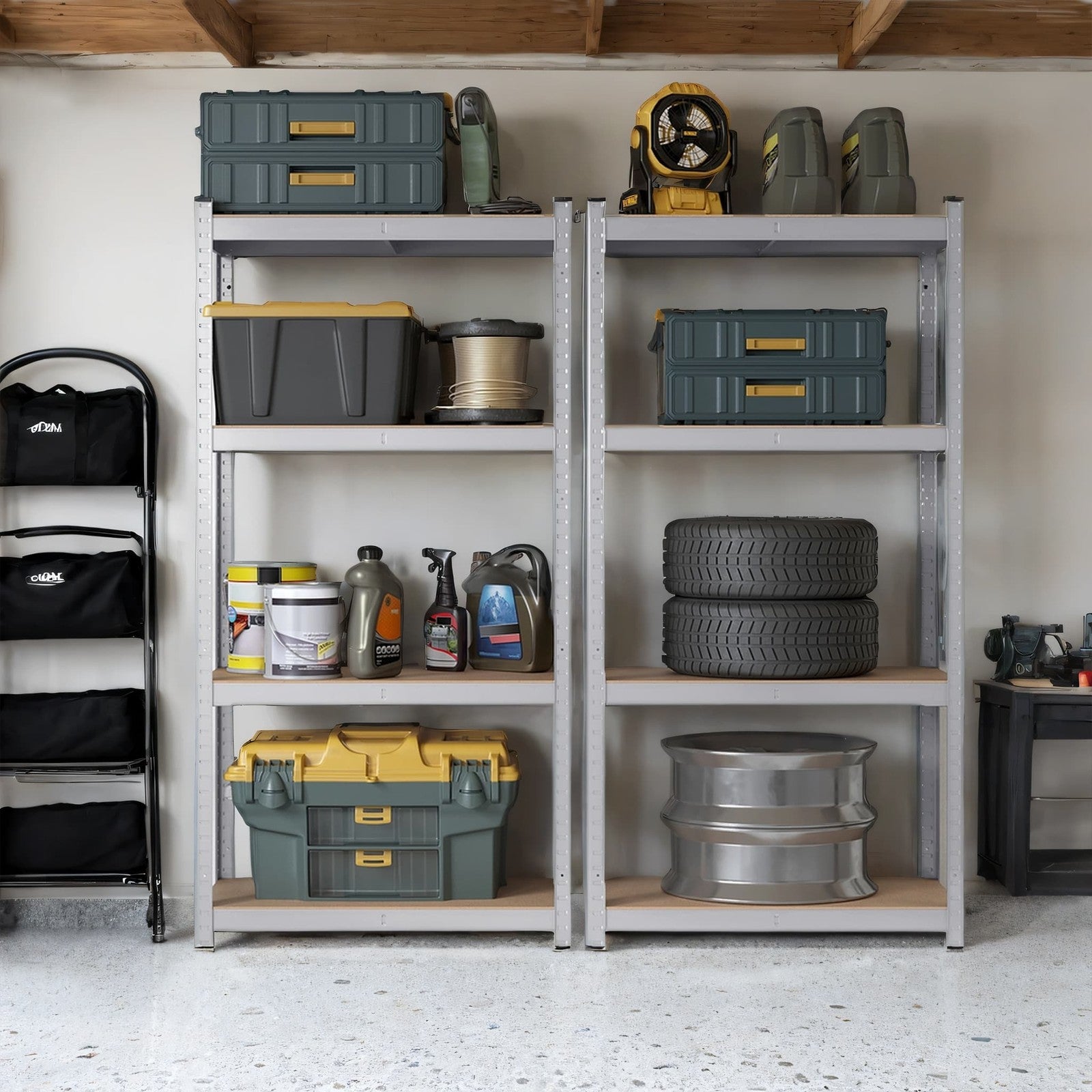 4-Tier Garage Storage Shelving – Steel – Silver – Heavy-Duty Load Capacity 520 kg